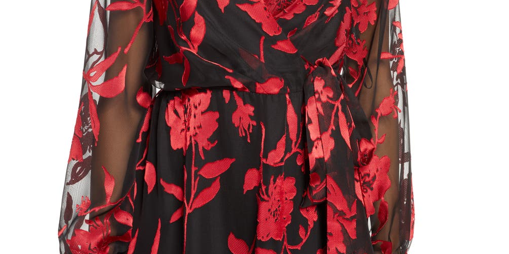 Vestido envelope falso com estampa floral Julia Jordan feminino, vermelho, tamanho 10