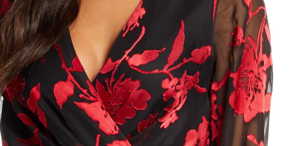Vestido envelope falso com estampa floral Julia Jordan feminino, vermelho, tamanho 10
