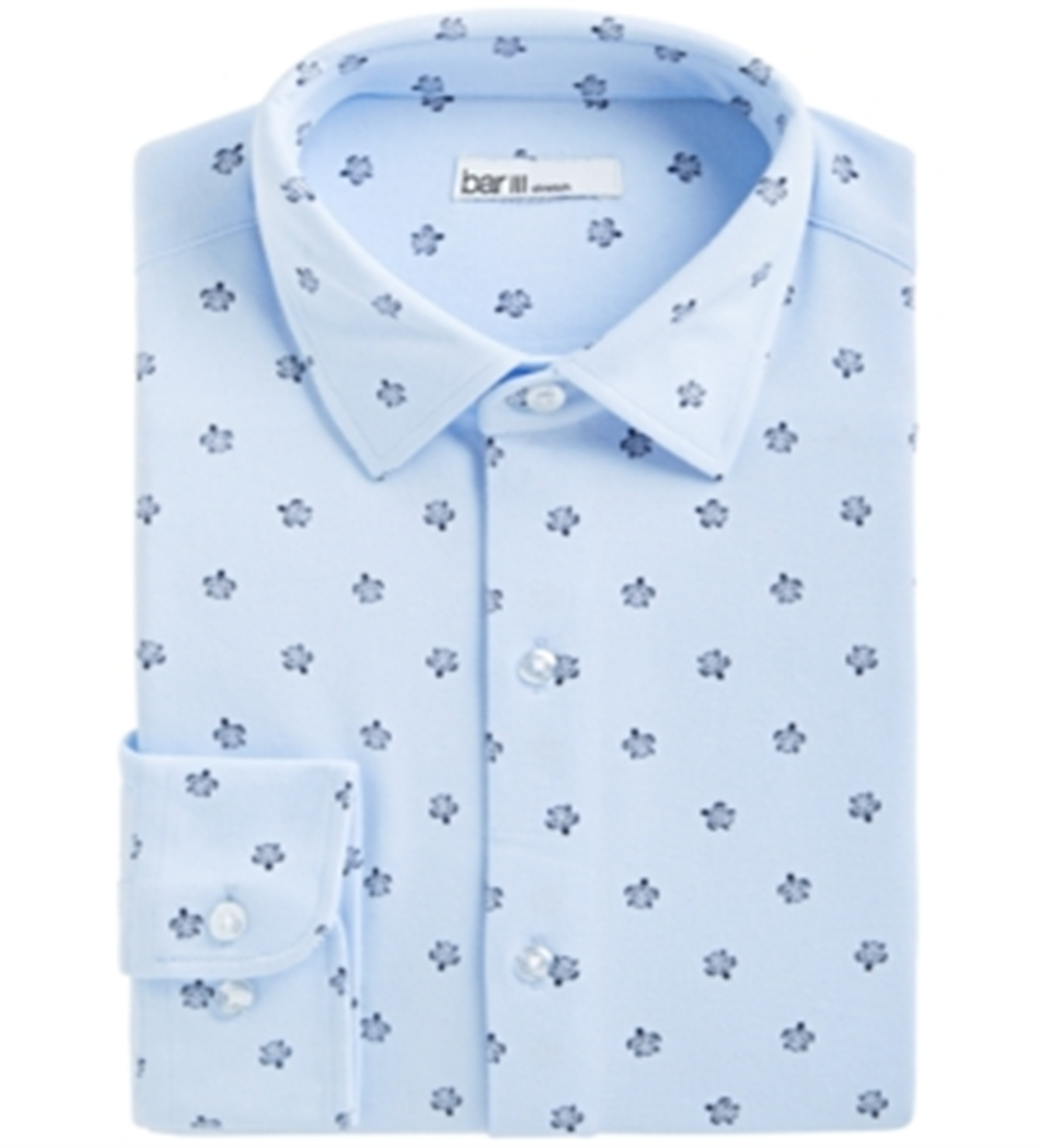 Camisa social masculina Bar III Slim Fit com estampa de tartaruga marinha elástica, azul, tamanho GG