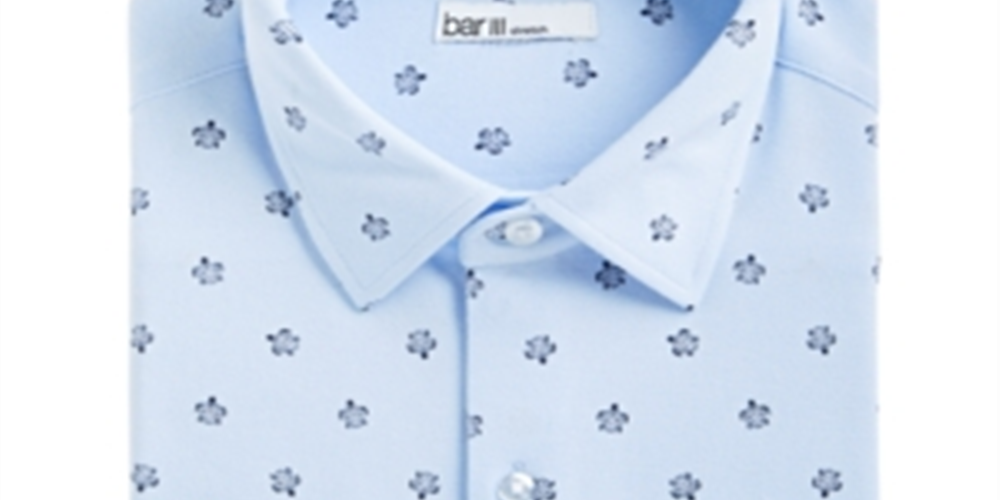 Camisa social masculina Bar III Slim Fit com estampa de tartaruga marinha elástica, azul, tamanho GG