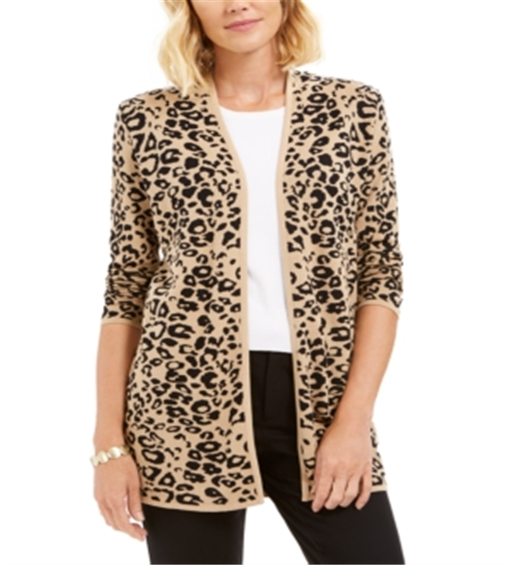 Cardigan estampado feminino JM Collection, preto, tamanho pequeno G