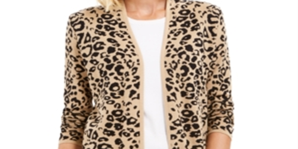 Cardigan estampado feminino JM Collection, preto, tamanho pequeno G