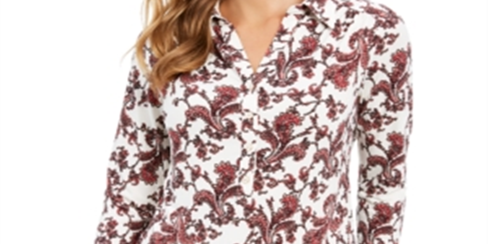Camisa polo feminina estampada Charter Club com manga 34 e combinação de nuvens, tamanho GG