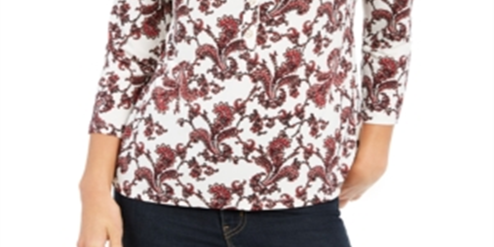 Camisa polo feminina estampada Charter Club com manga 34 e combinação de nuvens, tamanho GG