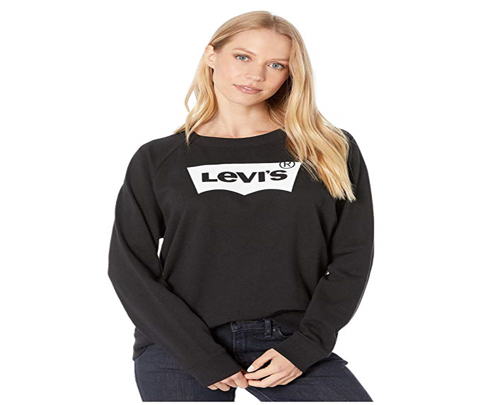 Blusa de lã com gola redonda e estampa gráfica de manga comprida Levi's feminina, preta, tamanho GG