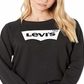 Blusa de lã com gola redonda e estampa gráfica de manga comprida Levi's feminina, preta, tamanho GG
