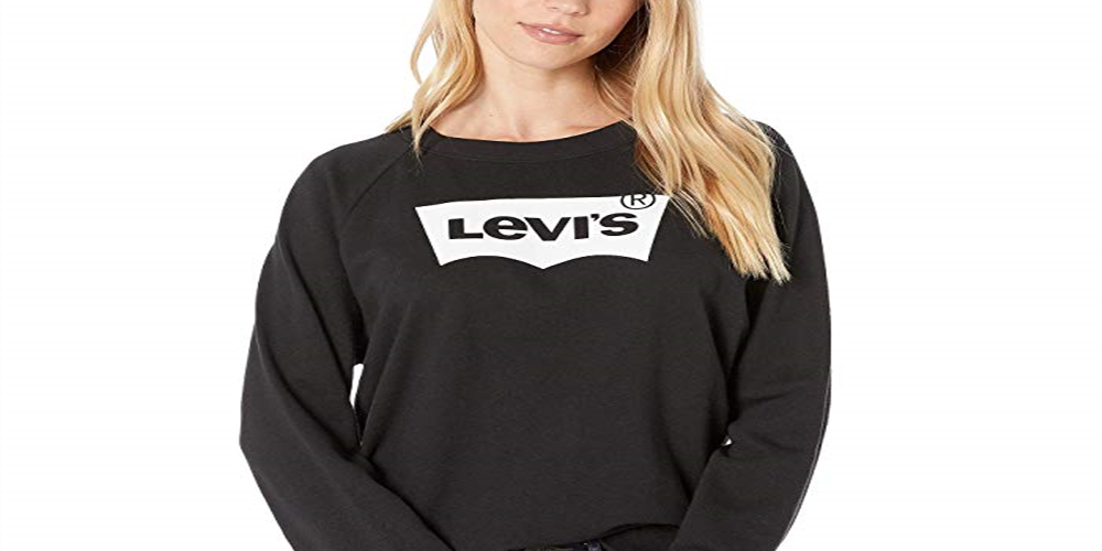 Blusa de lã com gola redonda e estampa gráfica de manga comprida Levi's feminina, preta, tamanho GG