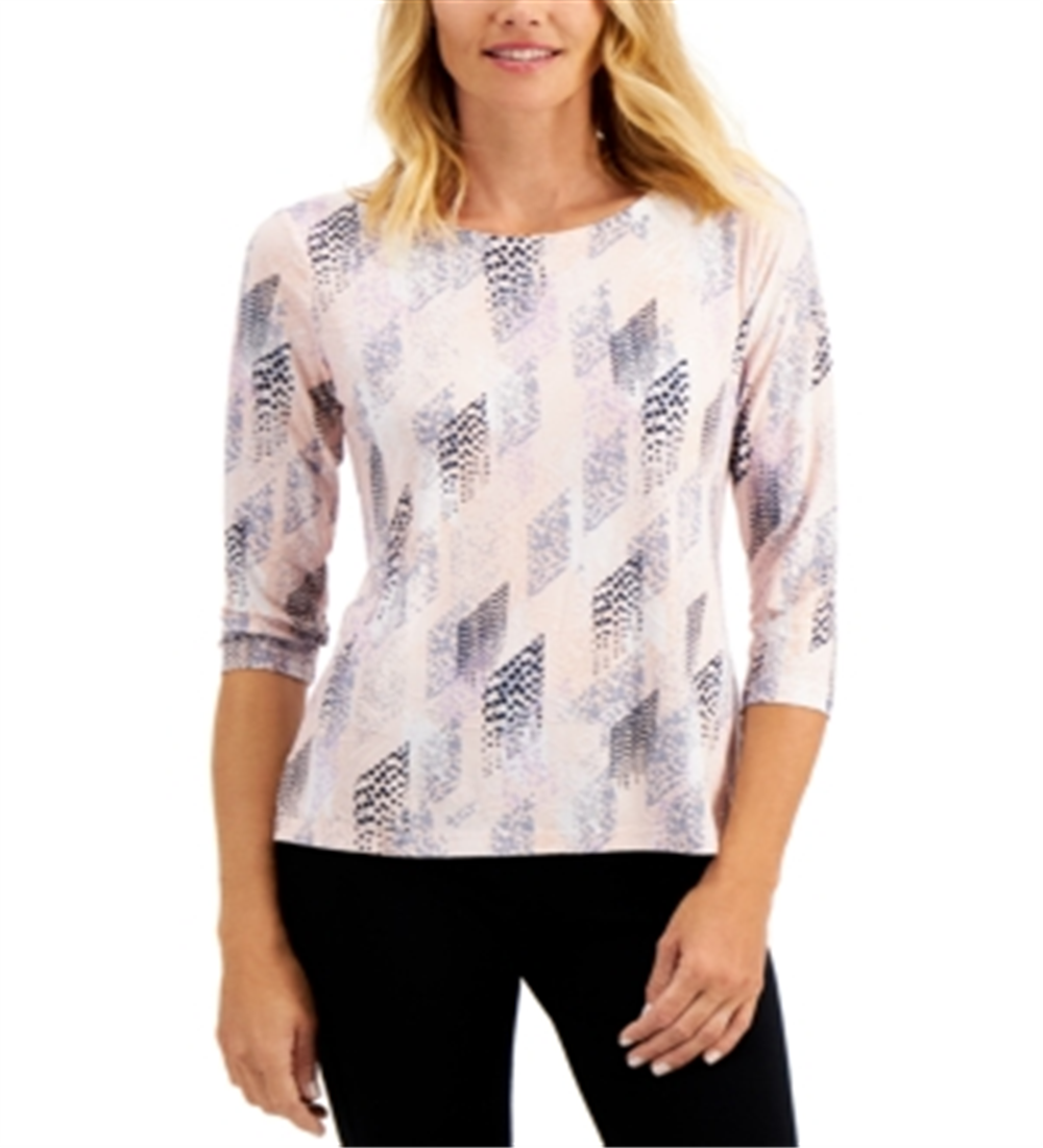 Camiseta feminina estampada em jacquard Raquel Rain da JM Collection, tamanho XXL