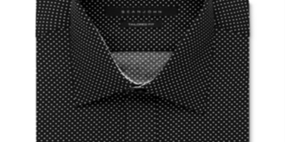 Camisa social masculina Sean John com estampa de bolinhas, preta, tamanho 18,5 x 34-35