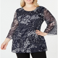 Túnica feminina estampada plus size renda azul JM Collection tamanho 3X
