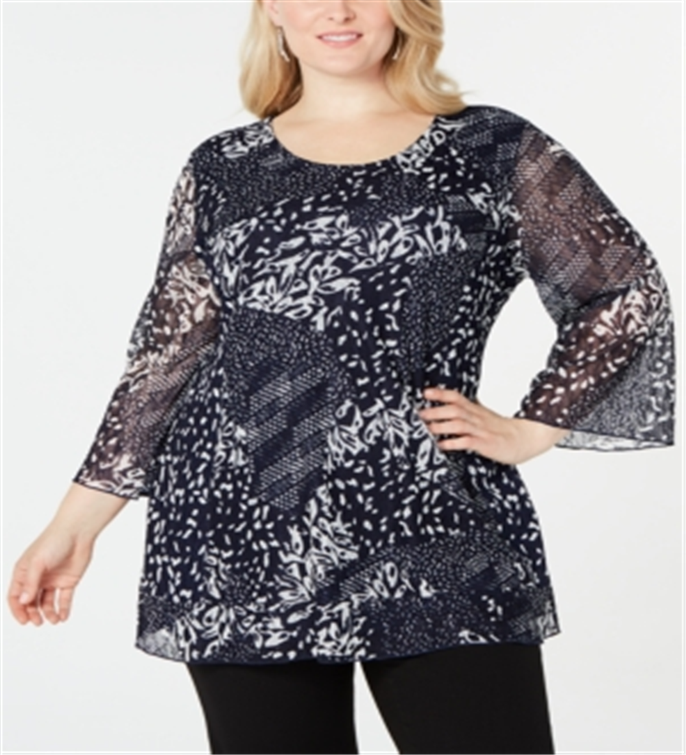 Túnica feminina estampada plus size renda azul JM Collection tamanho 3X