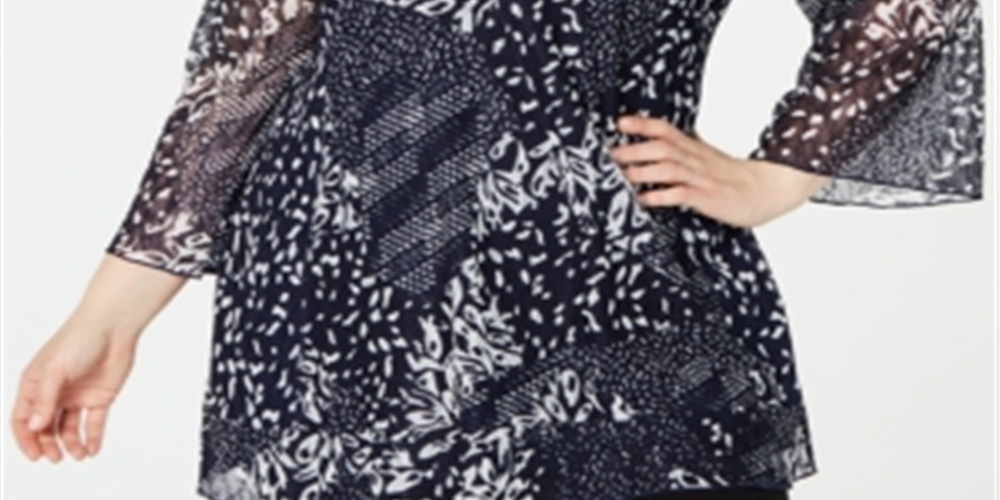 Túnica feminina estampada plus size renda azul JM Collection tamanho 3X