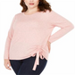 Blusa feminina plus size com cordão e franzido, rosa, tamanho 4X, da INC International Concepts