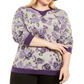 Blusa feminina Karen Scott de lã estampada com gola redonda, cinza, tamanho 2X