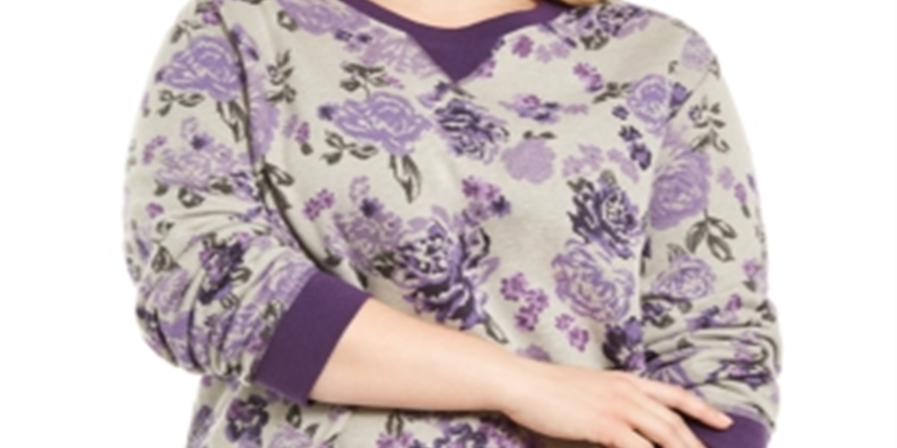 Blusa feminina Karen Scott de lã estampada com gola redonda, cinza, tamanho 2X