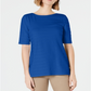 Camiseta feminina com listras texturizadas e mangas cotovelo Charter Club Northern Lights tamanho G