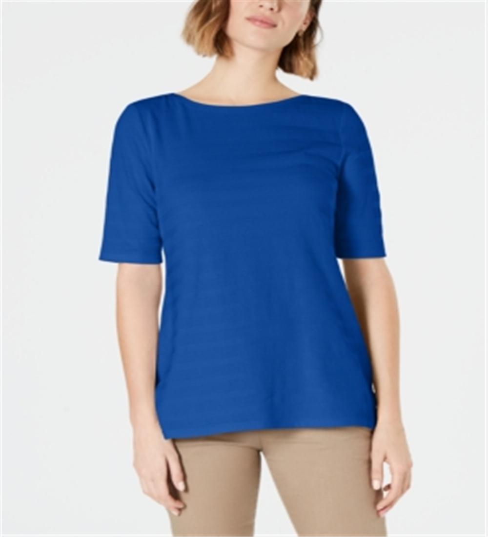 Camiseta feminina com listras texturizadas e mangas cotovelo Charter Club Northern Lights tamanho G