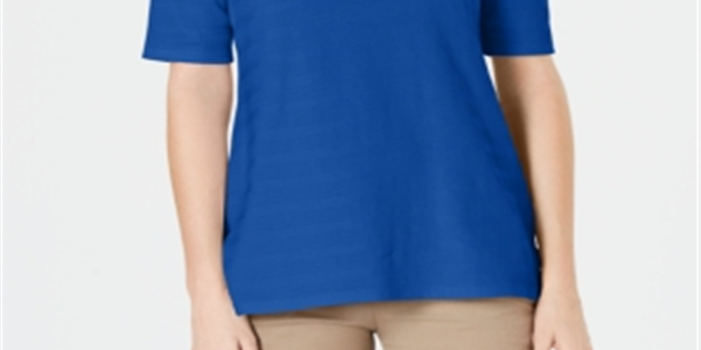 Camiseta feminina com listras texturizadas e mangas cotovelo Charter Club Northern Lights tamanho G
