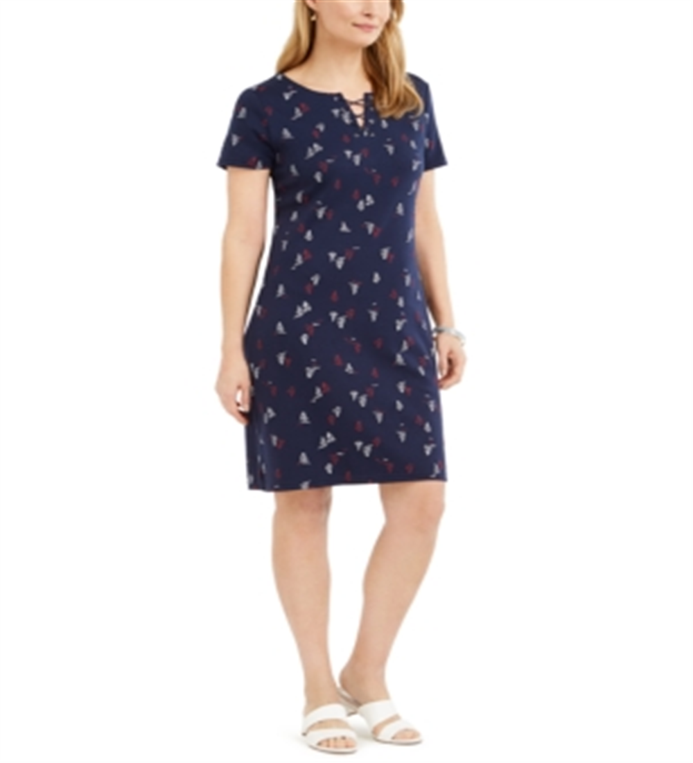 Vestido feminino Karen Scott com amarração e decote aberto, azul Intrepid, tamanho P