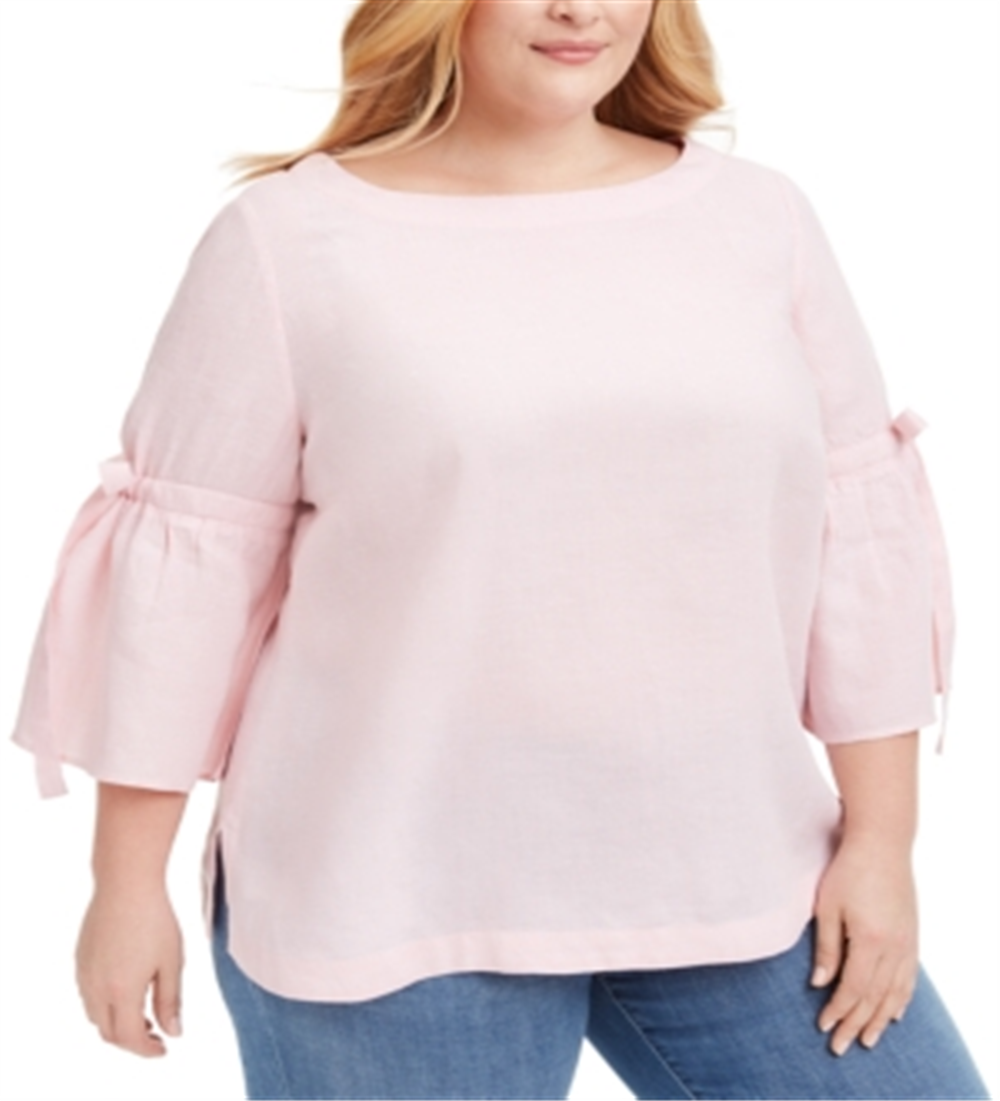 Blusa feminina Charter Club de linho com manga sino, rosa, tamanho 3X
