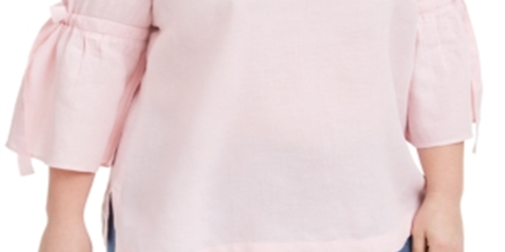 Blusa feminina Charter Club de linho com manga sino, rosa, tamanho 3X