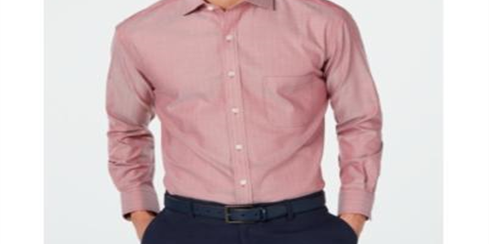 Camisa social masculina Tasso Elba mini-espinha de peixe Supima de algodão, cor vinho, tamanho 17x34-35