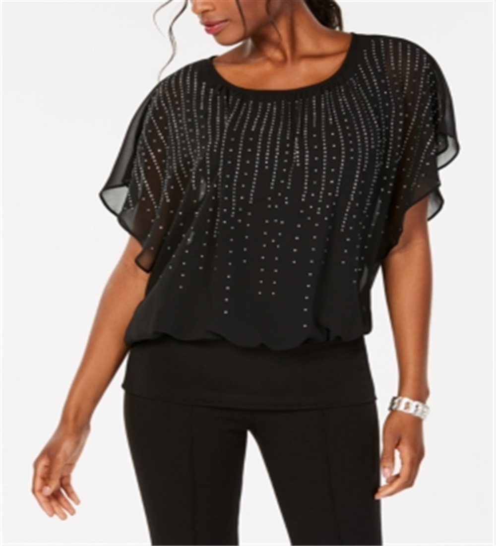 Top feminino com detalhes em joias da coleção JM, preto, tamanho XS