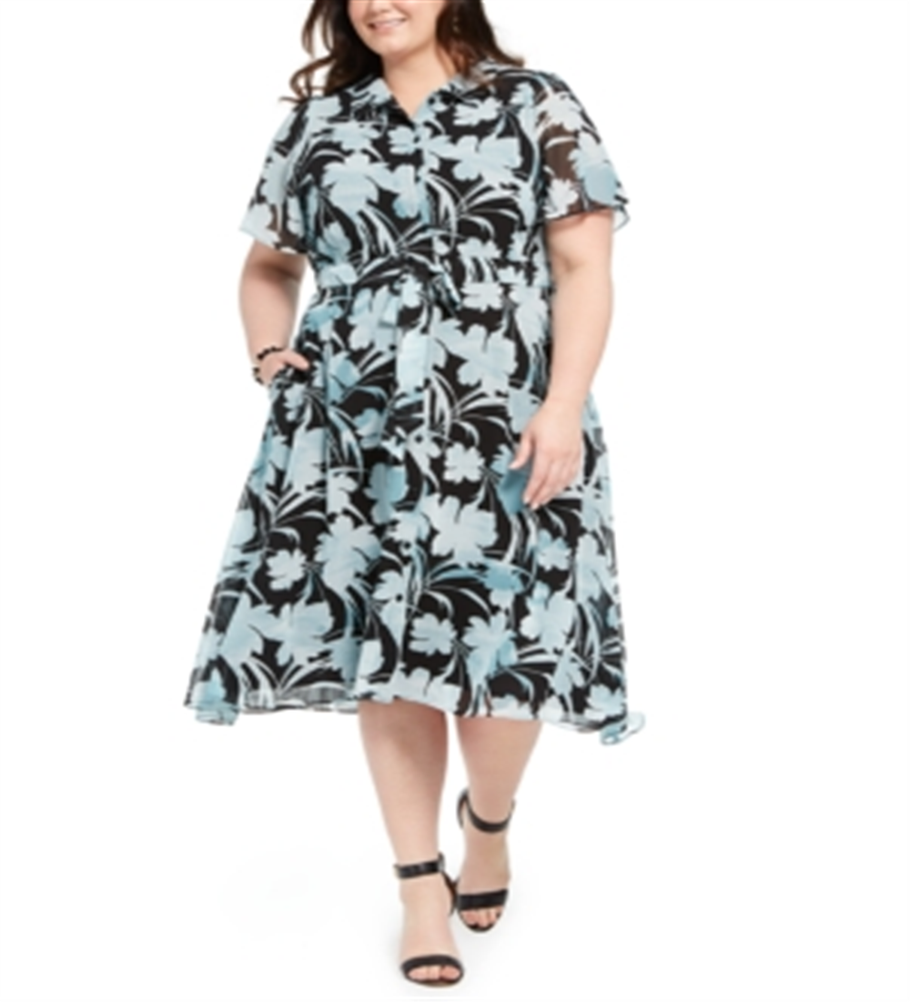 Vestido-camisa estampado feminino Alfani azul tamanho -3X