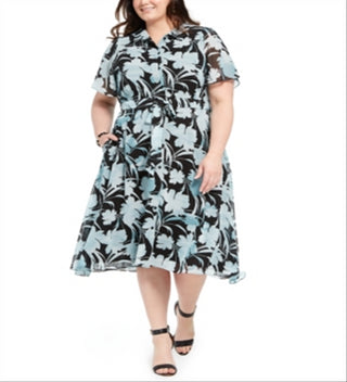 Vestido-camisa estampado feminino Alfani azul tamanho -3X