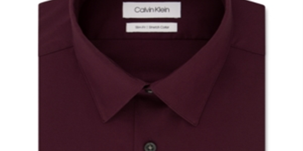 Camisa social Calvin Klein masculina slim fit com gola flexível elástica, tamanho vinho, 17,5 x 34-35