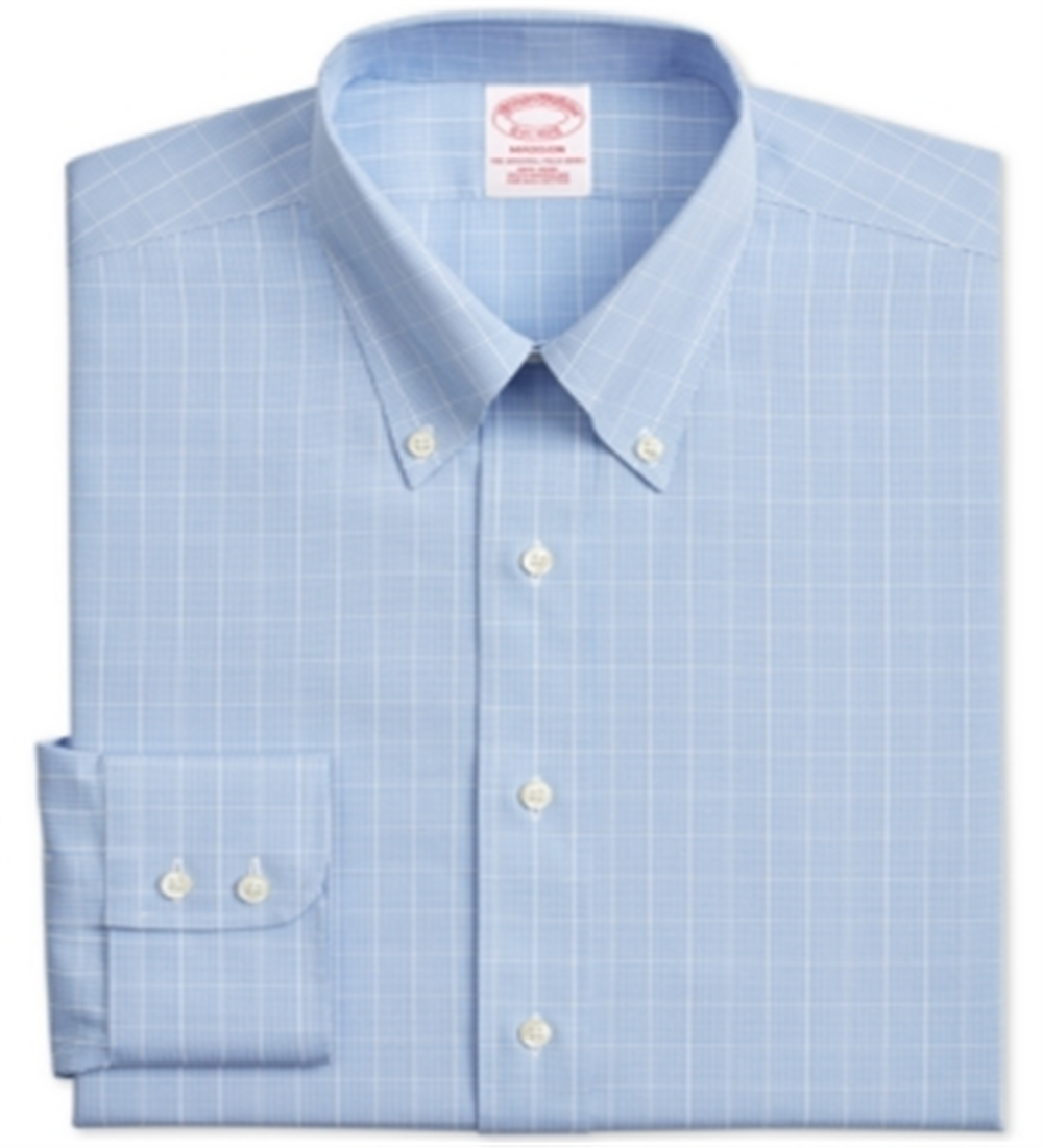 Camisa social masculina Brooks Brothers xadrez Supima de algodão azul, tamanho 14,5 x 32