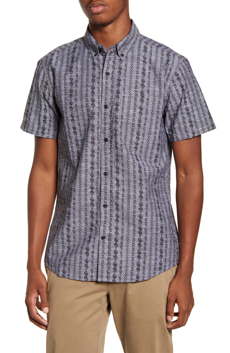 Camisa Hurley Masculina de Algodão com Gola Stamps e Botões Cinza Tamanho Grande