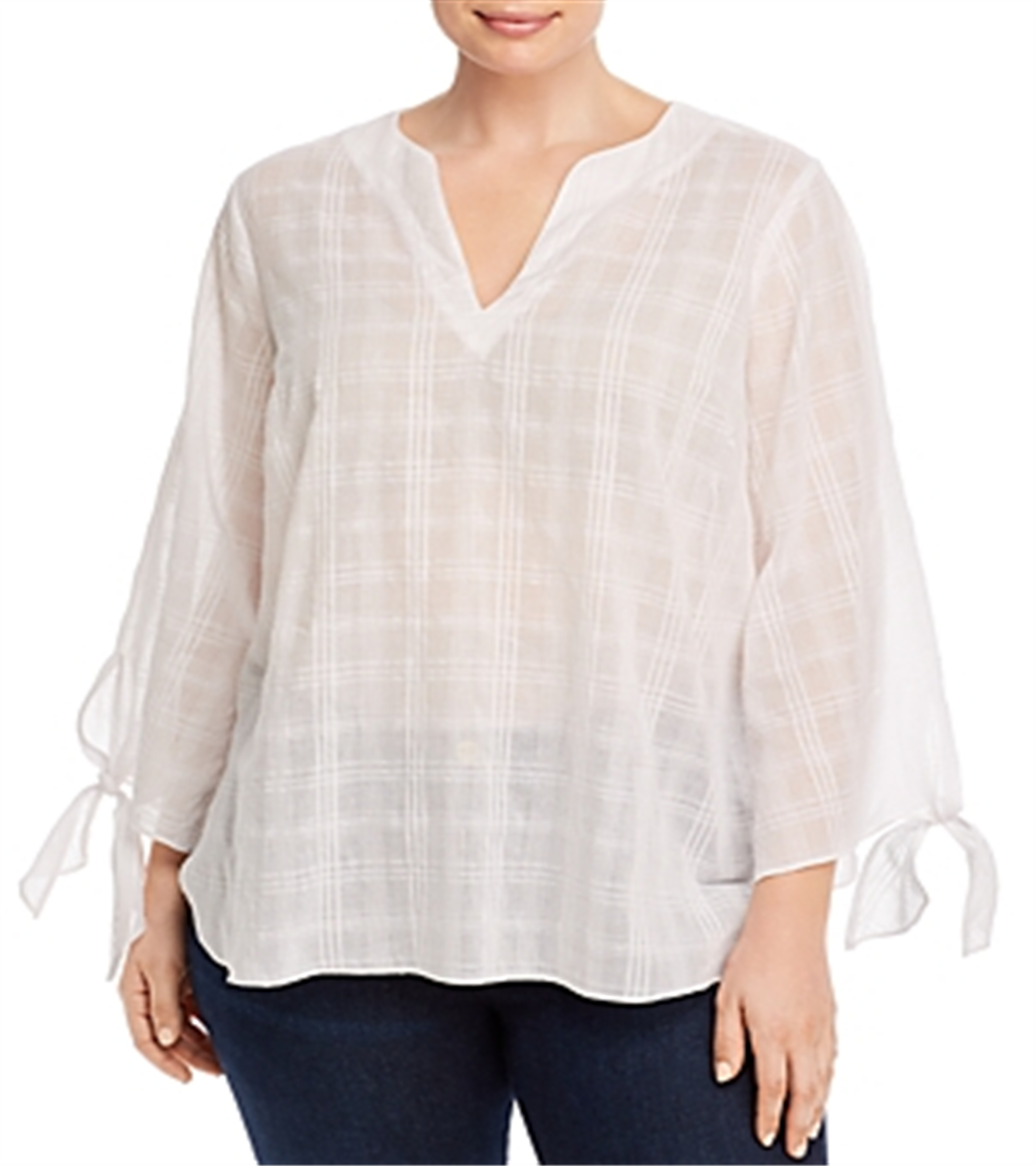 Camisa feminina Michael Kors Plus Cotton com manga amarrada, branca, tamanho 1X