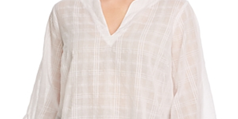 Camisa feminina Michael Kors Plus Cotton com manga amarrada, branca, tamanho 1X
