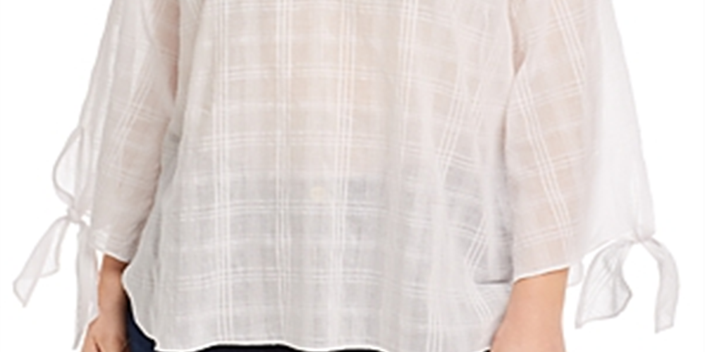 Camisa feminina Michael Kors Plus Cotton com manga amarrada, branca, tamanho 1X