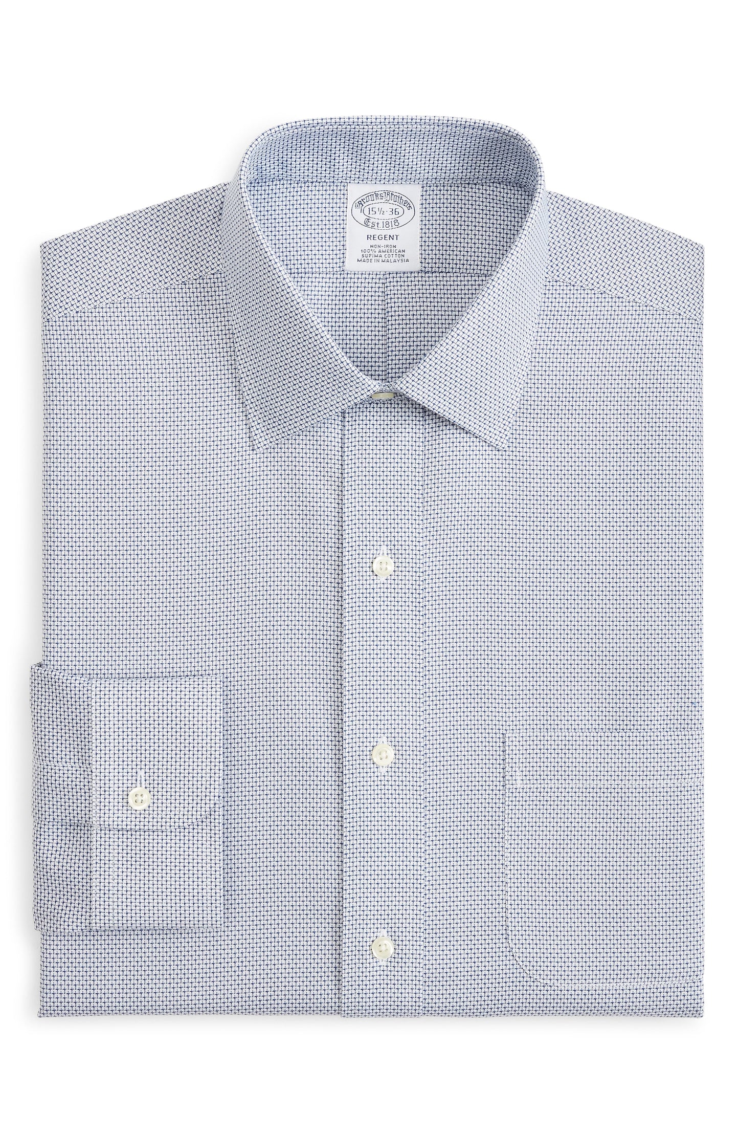 Camisa social masculina Brooks Brothers Regent Slim-Fit sem passar Supima Dobby, azul claro, tamanho 15X34
