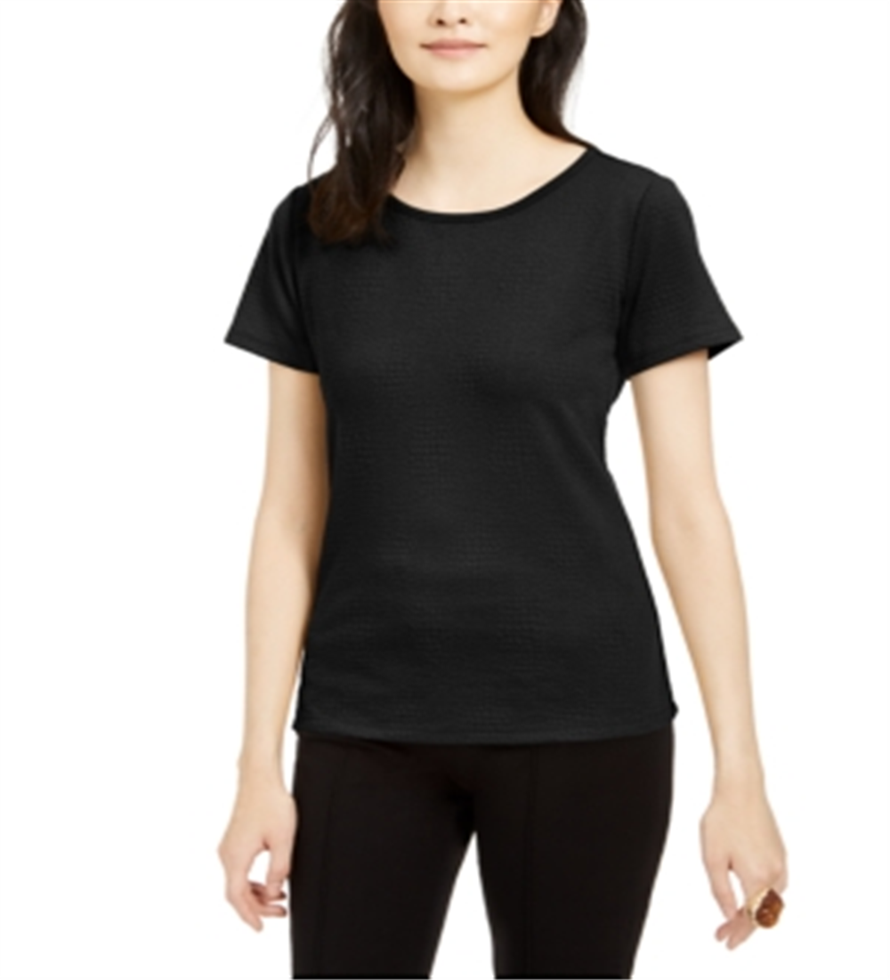 Top texturizado com decote redondo Bar III feminino, preto, tamanho pequeno