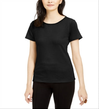 Top texturizado com decote redondo Bar III feminino, preto, tamanho pequeno