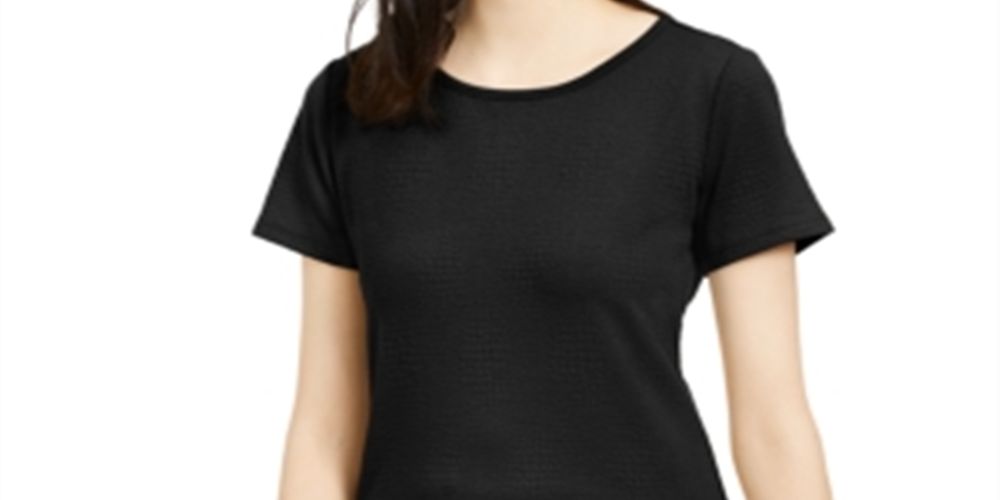 Top texturizado com decote redondo Bar III feminino, preto, tamanho pequeno