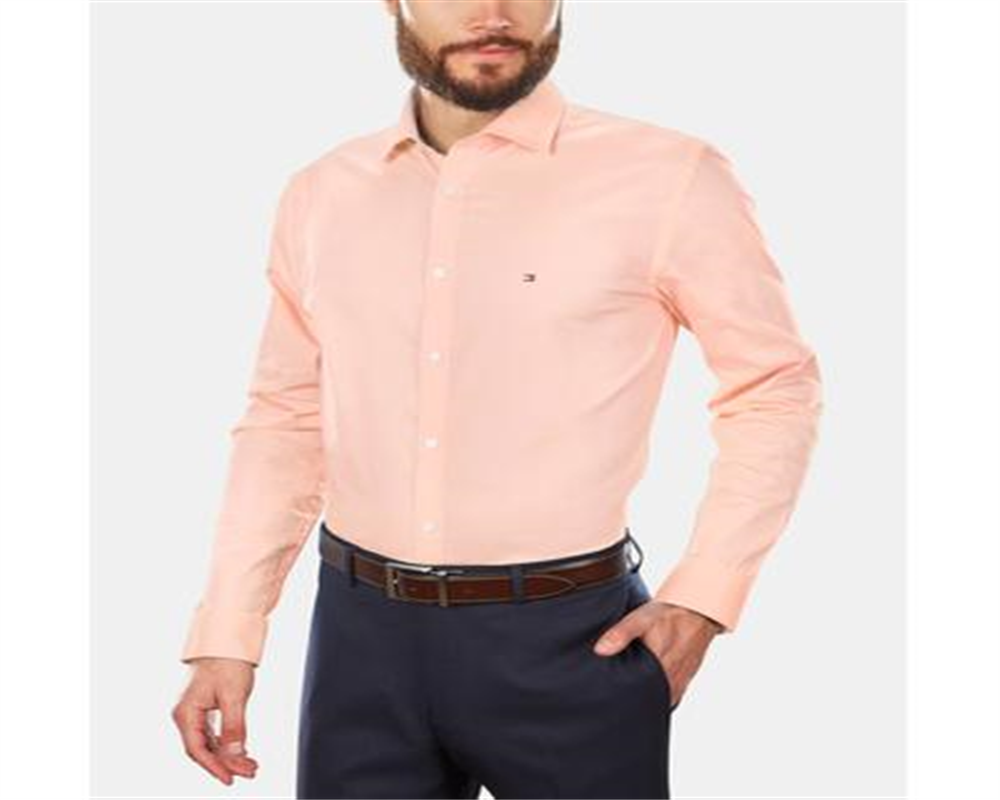 Camisa social masculina Tommy Hilfiger com estampa de logotipo e gola laranja, tamanho 14,5 x 32-33