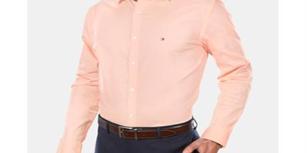 Camisa social masculina Tommy Hilfiger com estampa de logotipo e gola laranja, tamanho 14,5 x 32-33