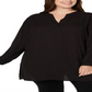 Anne Klein Blusa Túnica Feminina Plus Size Estampada Gola V Preta Tamanho 1X