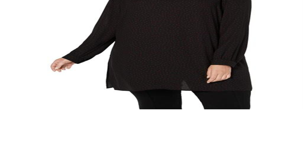 Anne Klein Blusa Túnica Feminina Plus Size Estampada Gola V Preta Tamanho 1X