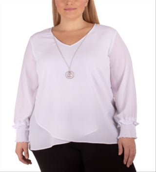Blusa franzida plus size feminina NY Collection, branca, tamanho 2X