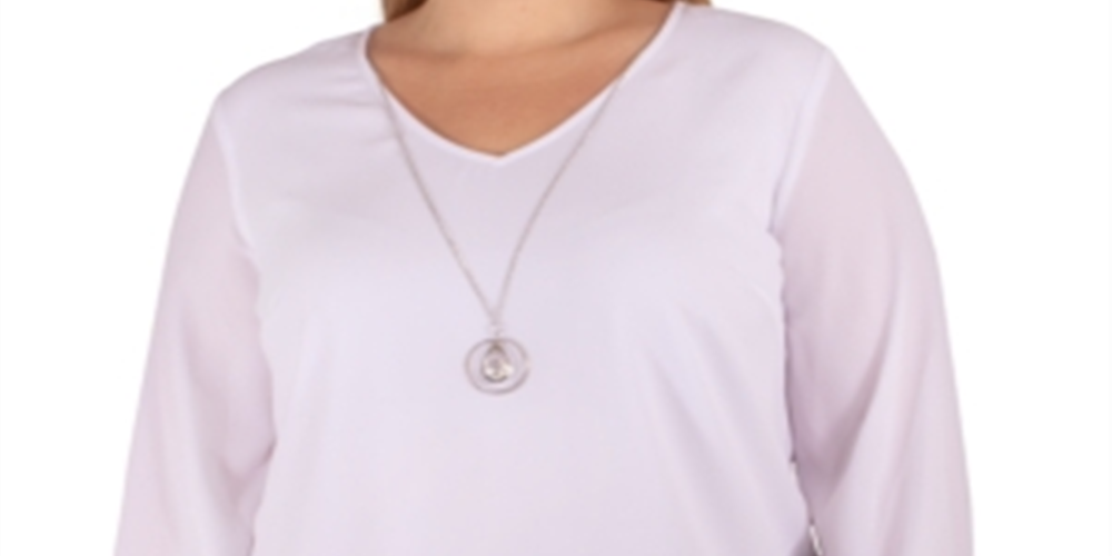 Blusa franzida plus size feminina NY Collection, branca, tamanho 2X