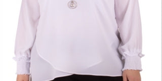 Blusa franzida plus size feminina NY Collection, branca, tamanho 2X