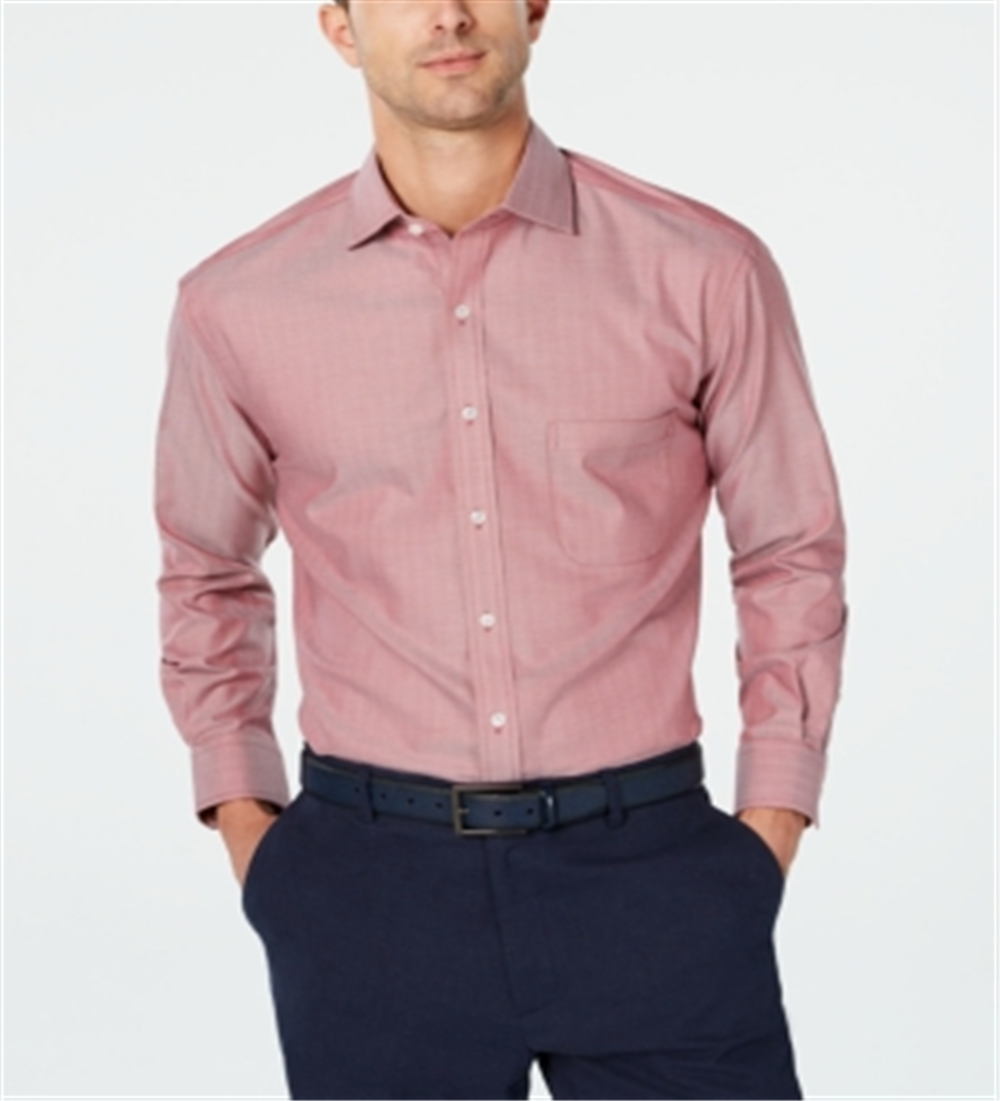 Camisa social masculina Tasso Elba mini espinha de peixe Supima de algodão vermelha tamanho 15x32-33