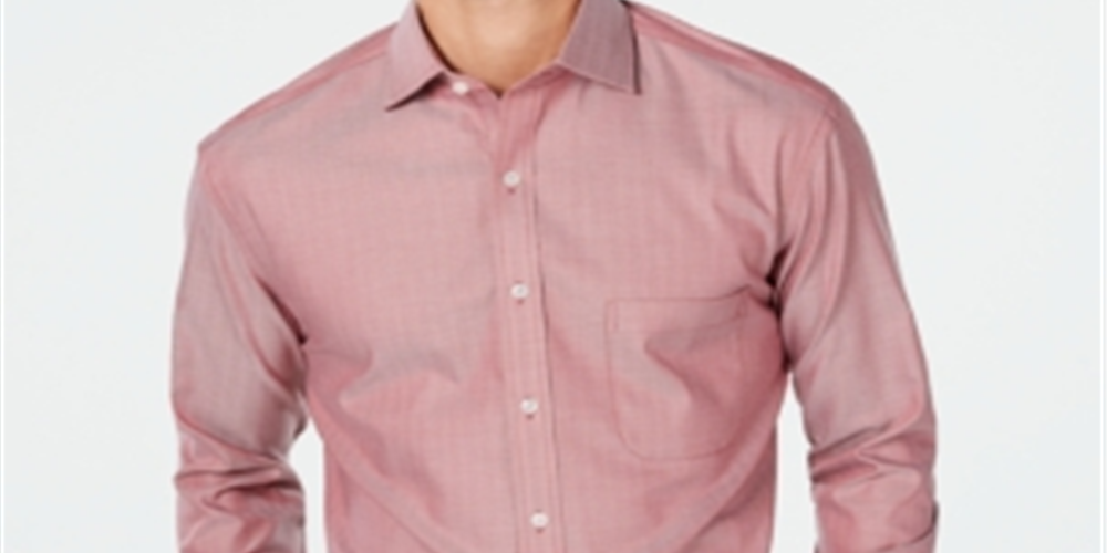 Camisa social masculina Tasso Elba mini espinha de peixe Supima de algodão vermelha tamanho 15x32-33