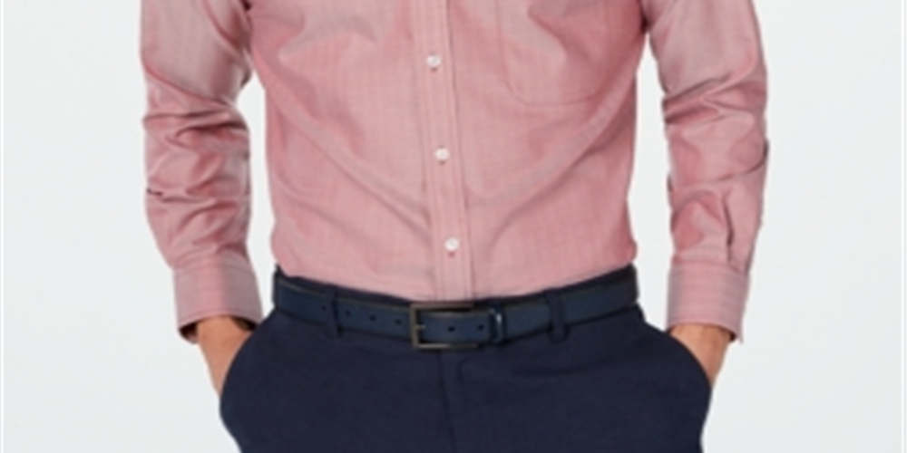 Camisa social masculina Tasso Elba mini espinha de peixe Supima de algodão vermelha tamanho 15x32-33