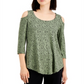 Blusa feminina com estampa geométrica e ombros descobertos, verde, tamanho M, da coleção JM